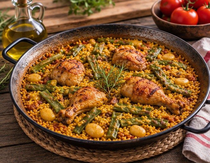 Arroz, fuego y caldo en la paellera
