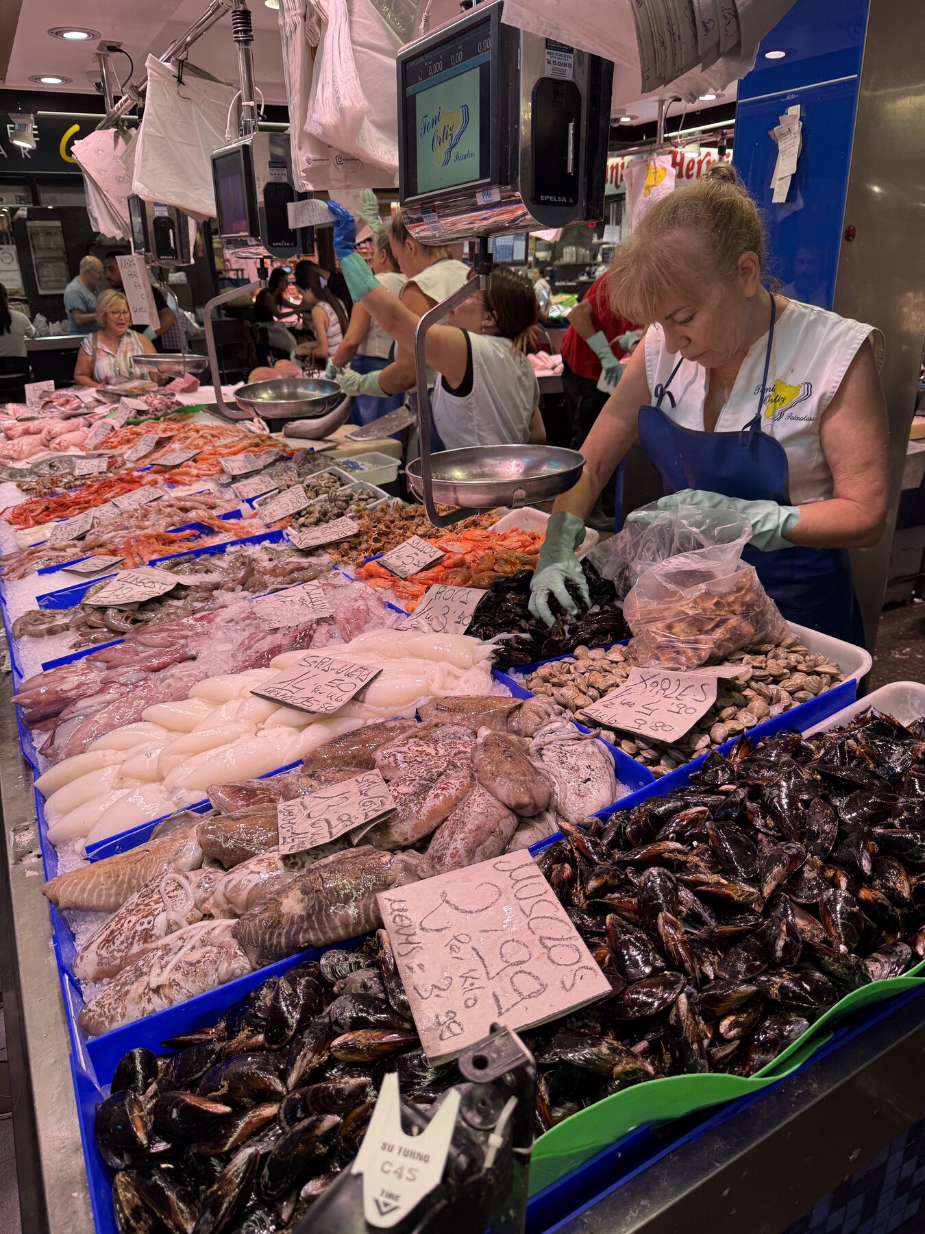 El surtido de pescado y marisco en el mercado